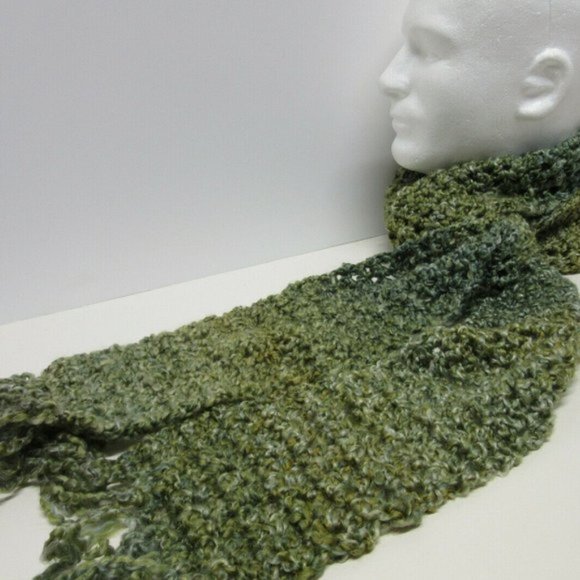Green Scarf Extra Long 104x5 Handmade Crochet Knit Men Women Christmas Muffler - Picture 1 of 6